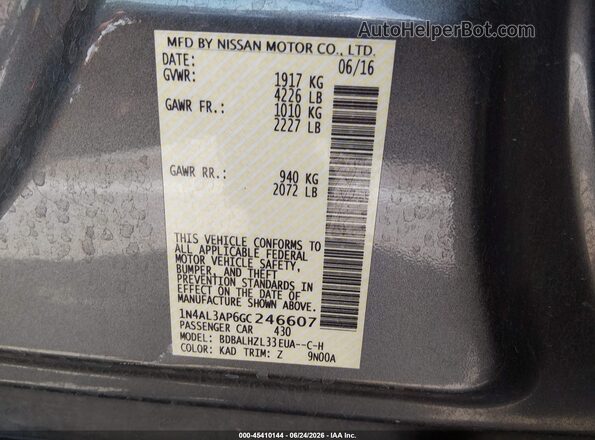 1N4AL3AP6GC246607 2016 NISSAN ALTIMA Gray Շարժիչի բաժամունքի տեսք