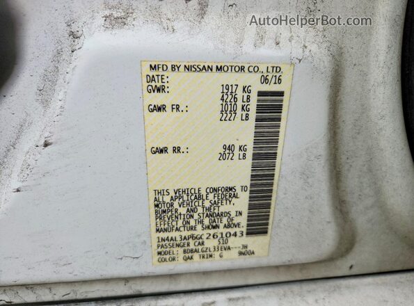1N4AL3AP6GC261043 2016 NISSAN ALTIMA White ძრავის განყოფილების ხედი