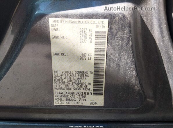 1N4AL3AP6GN361969 2016 NISSAN ALTIMA Gray ძრავის განყოფილების ხედი