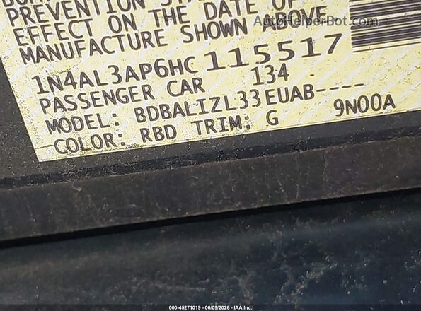 1N4AL3AP6HC115517 2017 NISSAN ALTIMA Black Widok komory silnika