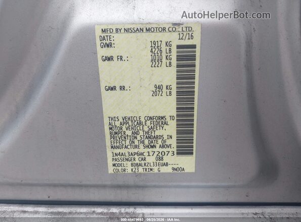 1N4AL3AP6HC172073 2017 NISSAN ALTIMA Silver Engine compartment view