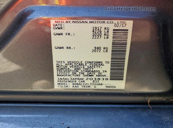 1N4AL3AP6HC203838 2017 NISSAN ALTIMA Gray Widok komory silnika