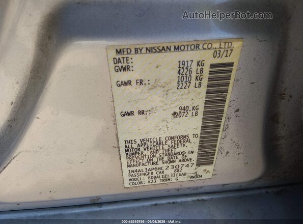 1N4AL3AP6HC230747 2017 NISSAN ALTIMA Silver Widok komory silnika