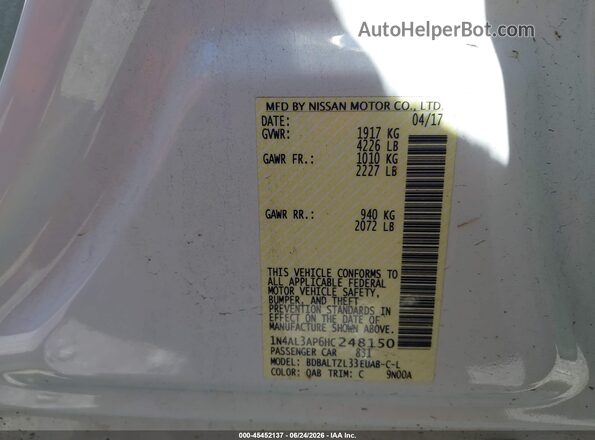 1N4AL3AP6HC248150 2017 NISSAN ALTIMA White ძრავის განყოფილების ხედი