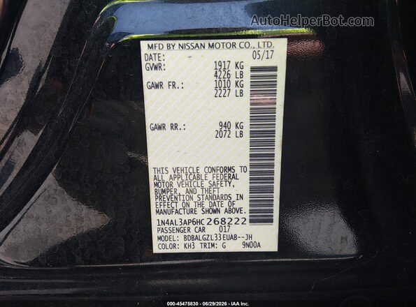 1N4AL3AP6HC268222 2017 NISSAN ALTIMA Black Вид підкапотного простору