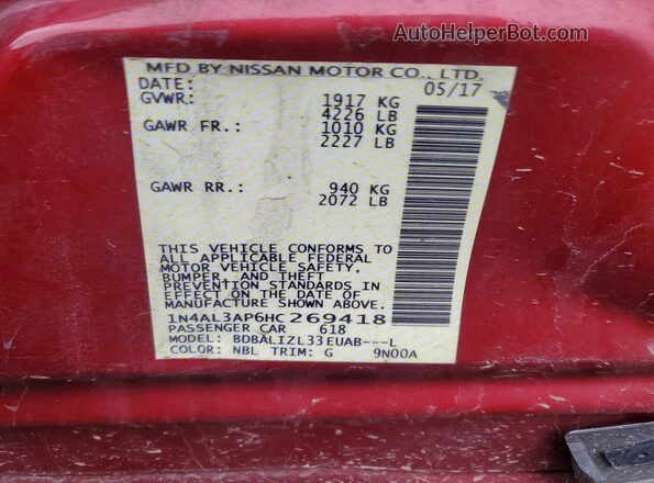 1N4AL3AP6HC269418 2017 NISSAN ALTIMA Red Engine compartment view
