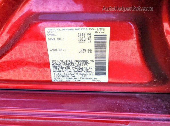 1N4AL3AP6HC298451 2017 NISSAN ALTIMA Red Вид підкапотного простору