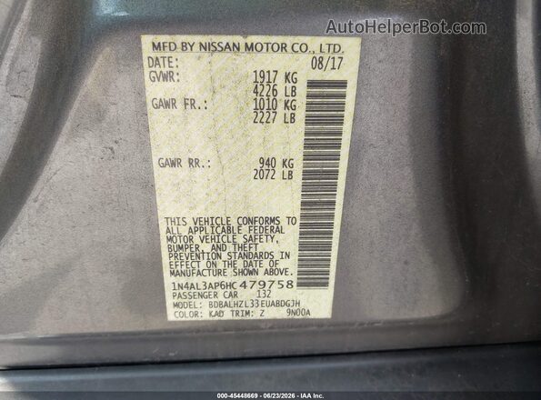 1N4AL3AP6HC479758 2017 NISSAN ALTIMA Gray Շարժիչի բաժամունքի տեսք