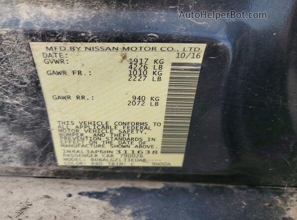 1N4AL3AP6HN311638 2017 NISSAN ALTIMA Black Շարժիչի բաժամունքի տեսք