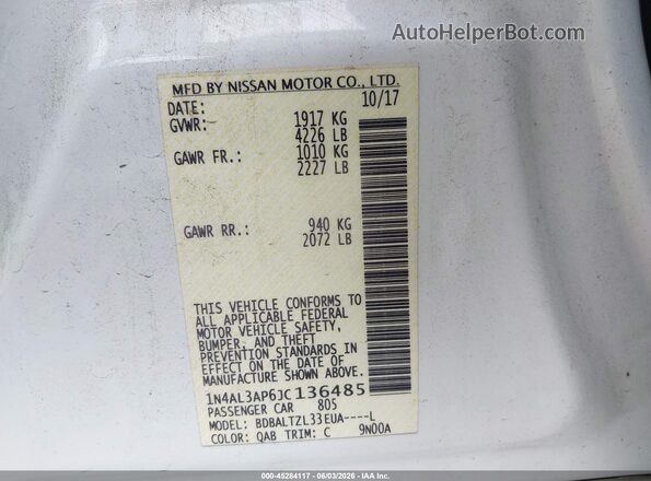 1N4AL3AP6JC136485 2018 NISSAN ALTIMA White Շարժիչի բաժամունքի տեսք