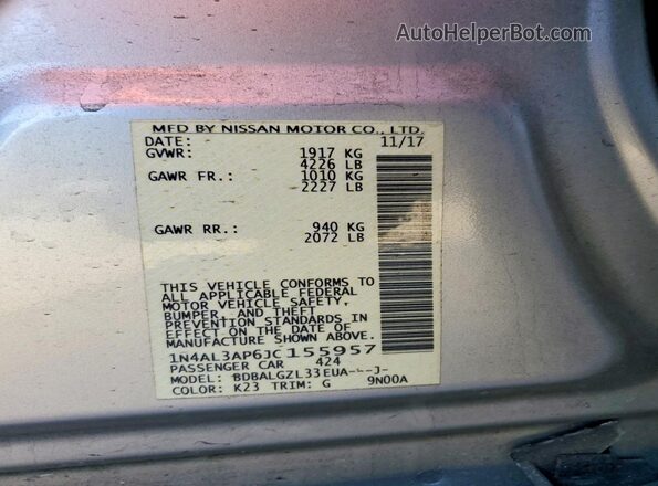 1N4AL3AP6JC155957 2018 NISSAN ALTIMA Silver ძრავის განყოფილების ხედი