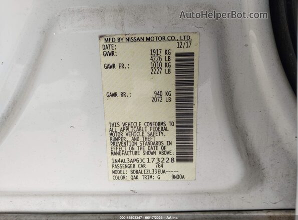 1N4AL3AP6JC173228 2018 NISSAN ALTIMA White Շարժիչի բաժամունքի տեսք