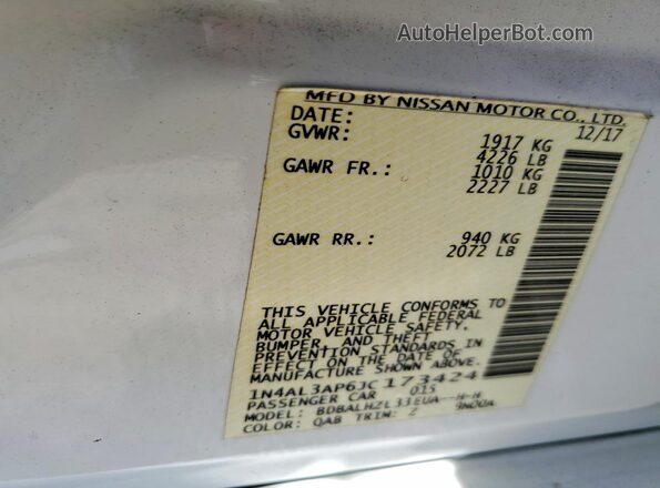 1N4AL3AP6JC173424 2018 NISSAN ALTIMA White 