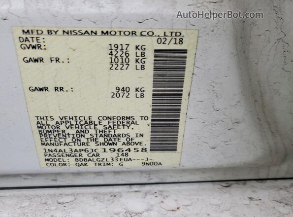 1N4AL3AP6JC196458 2018 NISSAN ALTIMA White Engine compartment view