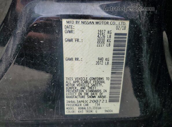 1N4AL3AP6JC200721 2018 NISSAN ALTIMA Black ძრავის განყოფილების ხედი