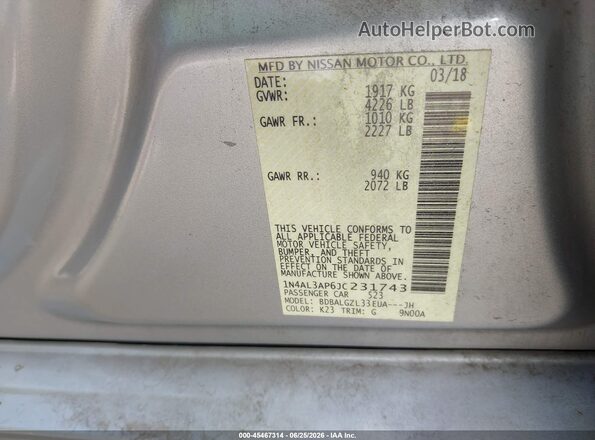 1N4AL3AP6JC231743 2018 NISSAN ALTIMA Серебряный Вид подкапотного пространства