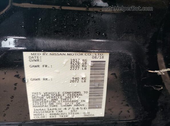 1N4AL3AP6JC475456 2018 NISSAN ALTIMA Black VIN sticker view
