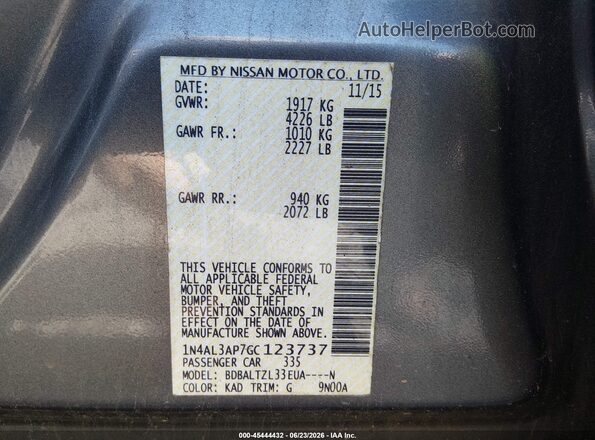 1N4AL3AP7GC123737 2016 NISSAN ALTIMA Gray Вид підкапотного простору
