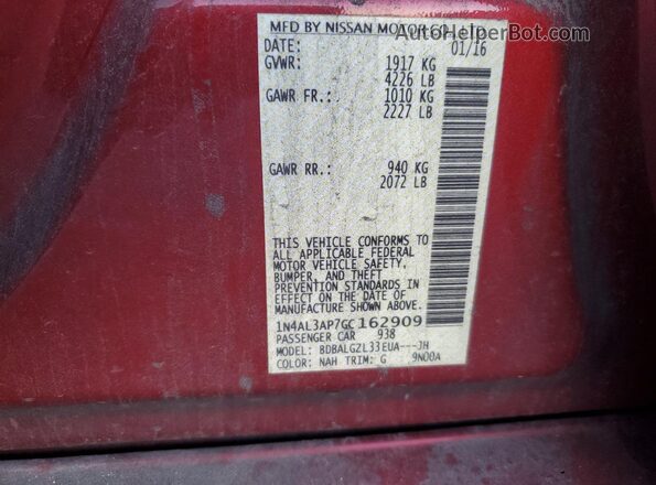 1N4AL3AP7GC162909 2016 NISSAN ALTIMA Red Engine compartment view