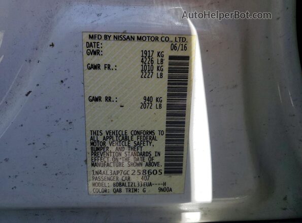 1N4AL3AP7GC258605 2016 NISSAN ALTIMA White Widok komory silnika