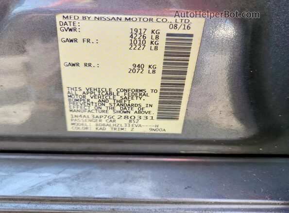 1N4AL3AP7GC280331 2016 NISSAN ALTIMA Gray 