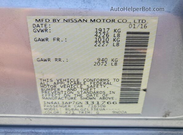1N4AL3AP7GN331766 2016 NISSAN ALTIMA Silver Engine compartment view