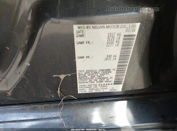 1N4AL3AP7GN354464 2016 NISSAN ALTIMA Gray Շարժիչի բաժամունքի տեսք