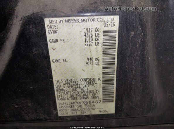 1N4AL3AP7GN368462 2016 NISSAN ALTIMA Black Շարժիչի բաժամունքի տեսք