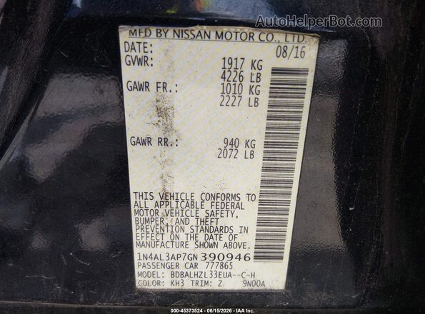 1N4AL3AP7GN390946 2016 NISSAN ALTIMA Black Widok komory silnika