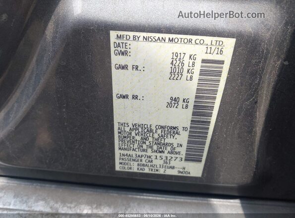 1N4AL3AP7HC153273 2017 NISSAN ALTIMA Gray Շարժիչի բաժամունքի տեսք