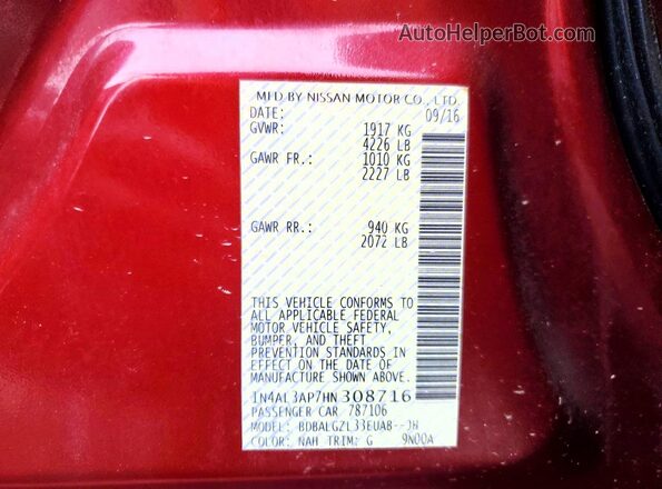 1N4AL3AP7HN308716 2017 NISSAN ALTIMA Red Widok komory silnika