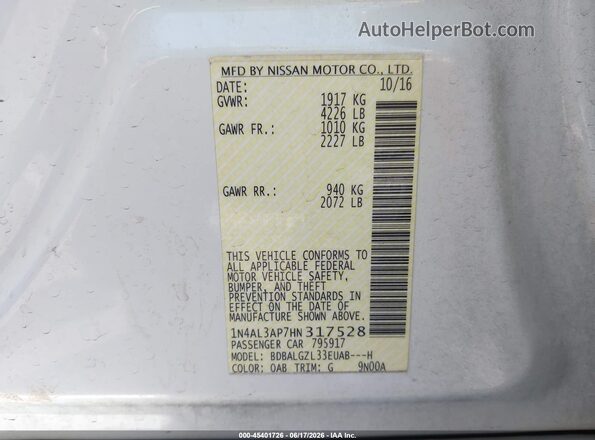 1N4AL3AP7HN317528 2017 NISSAN ALTIMA Белый Вид подкапотного пространства