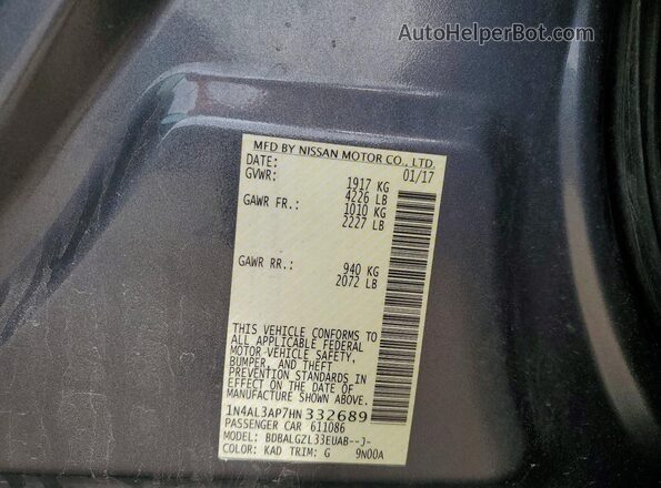 1N4AL3AP7HN332689 2017 NISSAN ALTIMA Gray Вид підкапотного простору