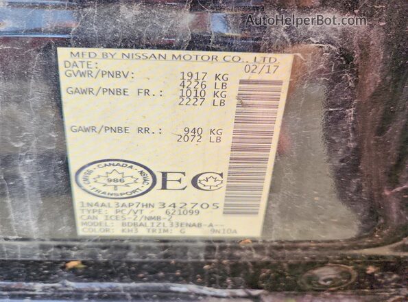 1N4AL3AP7HN342705 2017 NISSAN ALTIMA Black Vista del compartimento del motor