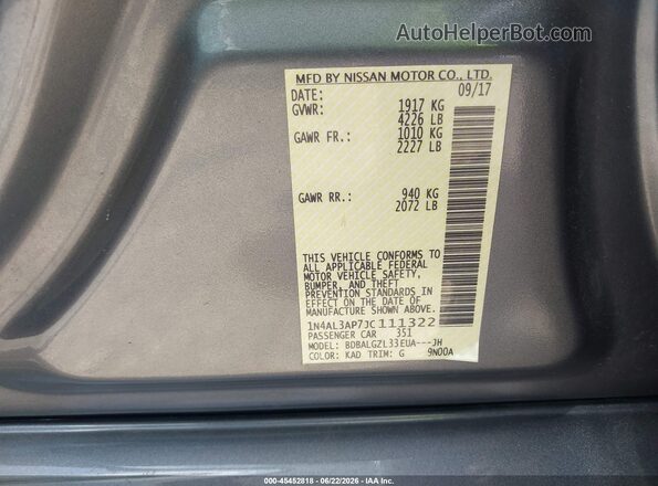 1N4AL3AP7JC111322 2018 NISSAN ALTIMA Gray Вид підкапотного простору