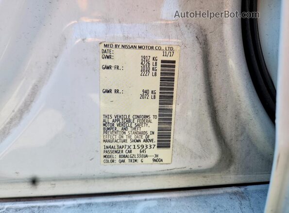 1N4AL3AP7JC159337 2018 NISSAN ALTIMA White Вид наклейки з VIN-кодом