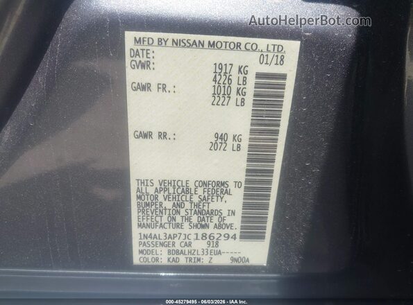 1N4AL3AP7JC186294 2018 NISSAN ALTIMA Gray Widok komory silnika