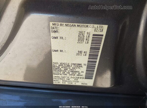 1N4AL3AP7JC203899 2018 NISSAN ALTIMA Gray ძრავის განყოფილების ხედი
