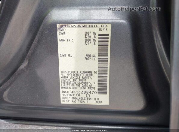 1N4AL3AP7JC288470 2018 NISSAN ALTIMA Gray Vista del compartimento del motor