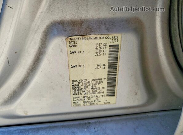 1N4AL3AP8GC146296 2016 NISSAN ALTIMA Silver Вид підкапотного простору