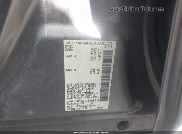 1N4AL3AP8GC189634 2016 NISSAN ALTIMA Gray Widok komory silnika