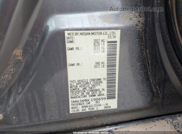1N4AL3AP8GC190699 2016 NISSAN ALTIMA Silver Շարժիչի բաժամունքի տեսք