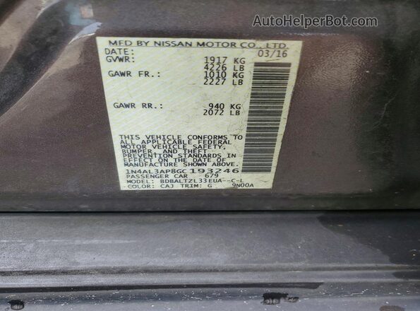 1N4AL3AP8GC193246 2016 NISSAN ALTIMA Brown ძრავის განყოფილების ხედი