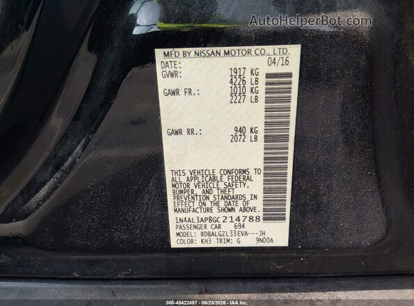 1N4AL3AP8GC214788 2016 NISSAN ALTIMA Black Вид підкапотного простору
