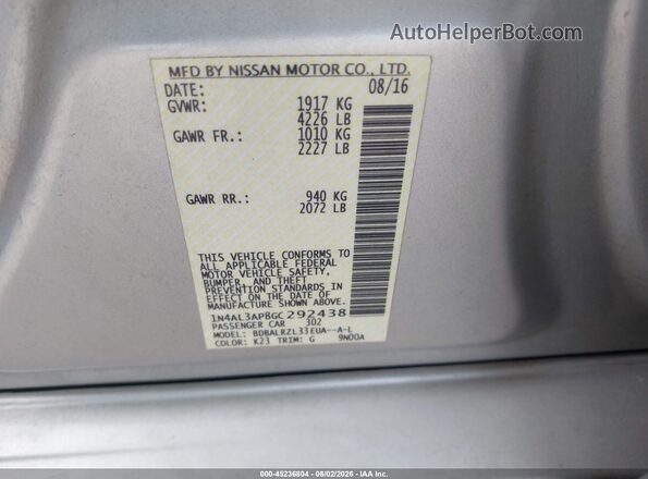 1N4AL3AP8GC292438 2016 NISSAN ALTIMA Silver 