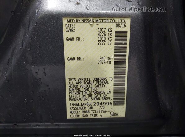 1N4AL3AP8GC294996 2016 NISSAN ALTIMA Gray Engine compartment view