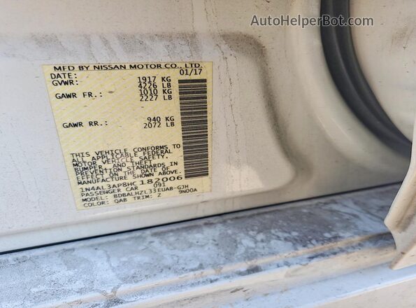 1N4AL3AP8HC182006 2017 NISSAN ALTIMA Белый Вид подкапотного пространства