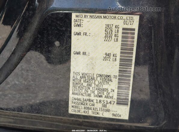 1N4AL3AP8HC185147 2017 NISSAN ALTIMA Черный Вид подкапотного пространства