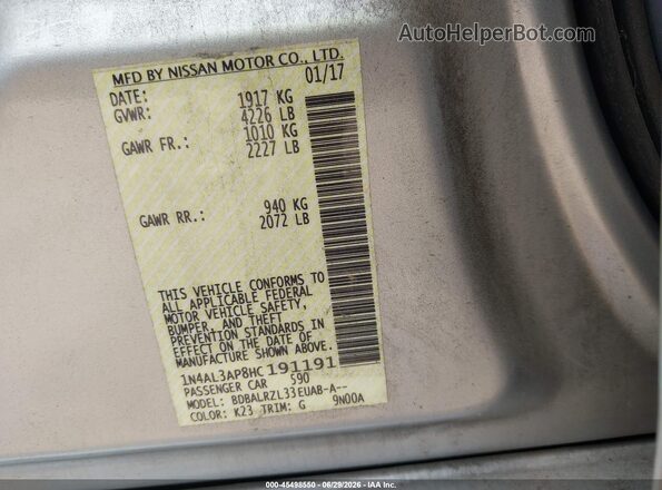 1N4AL3AP8HC191191 2017 NISSAN ALTIMA Silver Vista del compartimento del motor