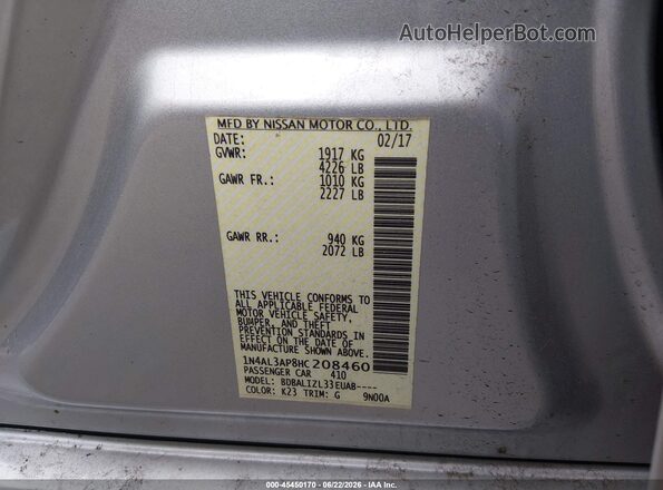 1N4AL3AP8HC208460 2017 NISSAN ALTIMA Silver ძრავის განყოფილების ხედი
